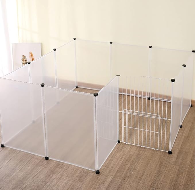 Pet Playpen for Puppy - Plastic Yard Fence Tent for Small Animals,Rabbits Puppy Kennel Cage,Portable Large Space with Transparent White 12 Panels