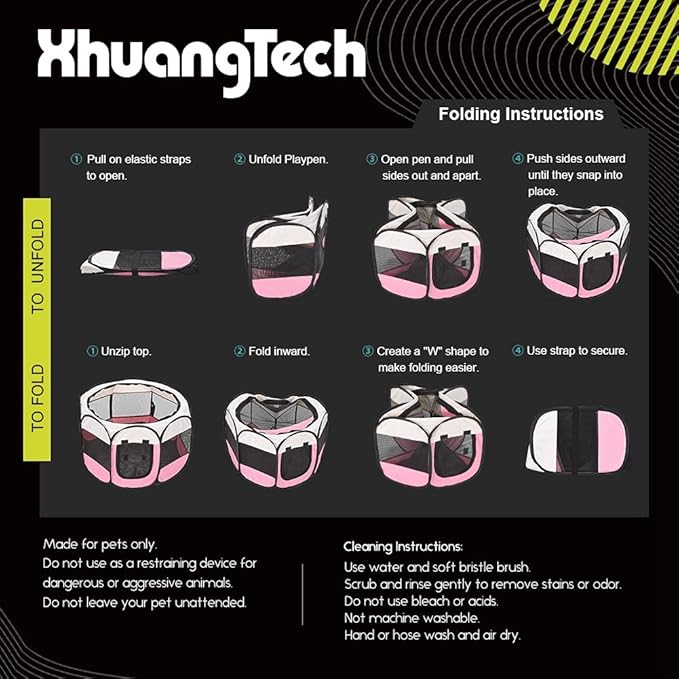 XianghuangTechnologyPet Portable Foldable Playpen, Dog/Cat/Puppy Exercise Pen Kennel, Removable Mesh Shade Cover (Pink)