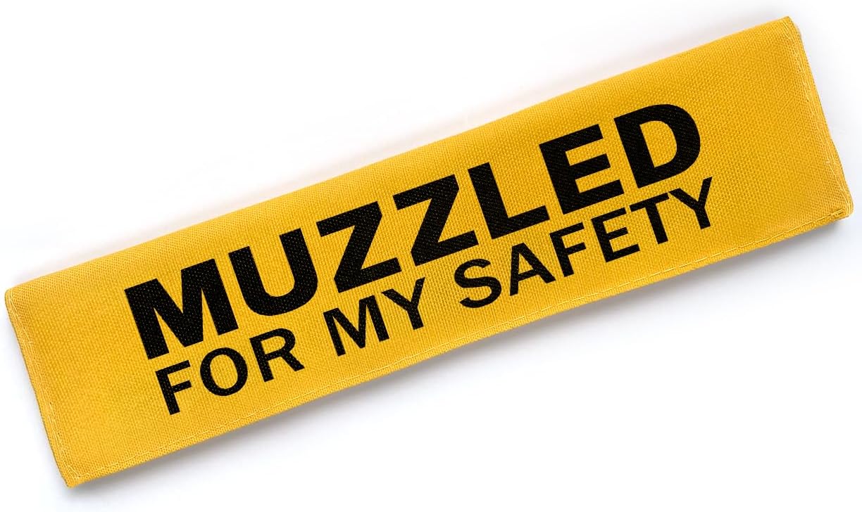 Yellow Muzzled for My Safety Dog Leash Sleeve, Funny Dog Tags Dog Leash Sleeve Wrap Alert Hanging ID Patch Tag, Pet Dog Birthday Service Dog Leash Gift for Dog Owners