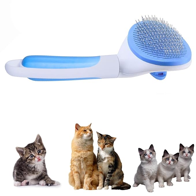 Self-Cleaning Slicker Brush for Pet Grooming - Massaging Tool for Long and Short Hair, Gently Removes Loose Undercoat and Mats