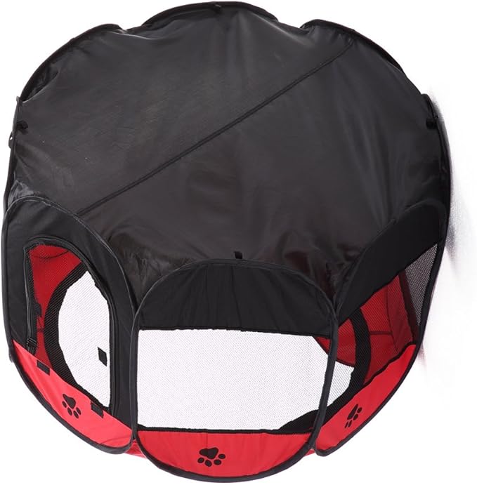 Portable Pet Playpen, 28.3" Foldable Dog Playpen for Dogie Kitten Rabbit, Exercise Playpen Tent Indoor/Outdoor Use (red)