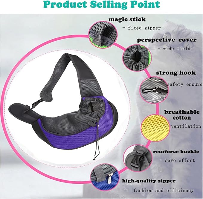 Pet Dog Sling Carrier, Breathable Mesh Portable Travel Safe Pet Sling Shoulder Bag Carrier with Adjustable Non-Slip Shoulder Strap for Small Dogs Cats Puppy