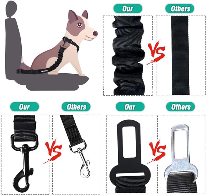 COOYOO Dog Seat Belt,3 Piece Set Retractable Dog Car Harness Adjustable Dog Seat Belt for Vehicle Nylon Pet Safety Seat Belts Heavy Duty & Elastic (1 Pack Black)