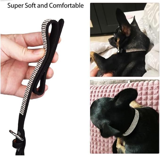 Small Dog Collars for Female Dogs, Rhinestone Dog Collar with Diamond Crystal Glitter Bling Female Cat Collars for Puppy XXS XS Small Dogs and Kitten, Black, S