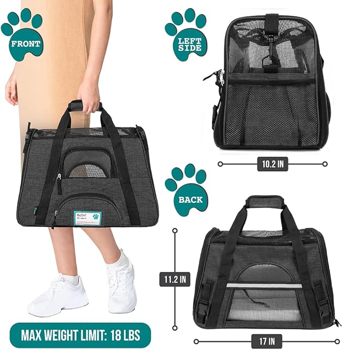 PetAmi Airline Approved Pet Carrier for Cat, Soft Sided Dog Carrier Small Dog, Cat Travel Supply Accessories Indoor Cat, Ventilated Pet Carrying Bag Medium Large Kitten Puppy, Small Heather Dark Gray