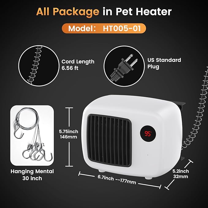 Unique Design 600W/300W Dog House Heater with Thermostat, Pet Heater for Outside Winter Insulated House 6 Ft Anti Chew Cord, Safe Heated Outdoor & Won't Burn Pets, Indoor Electric Pet Kennel Heater