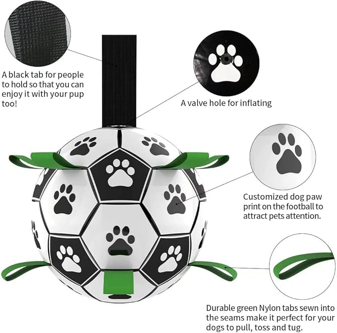 QDAN Dog Toys Soccer Ball with Straps, Puppy Birthday Gifts, Interactive for Tug of War, Durable Balls for Small & Medium Dogs(6 Inch)
