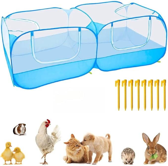 Portable Chicken Coop Chicken Run with Removable Bottom,Large Foldable Pet Enclosure for Puppy Duck Kitten Rabbits Indoor Outdoor Yard(Blue)
