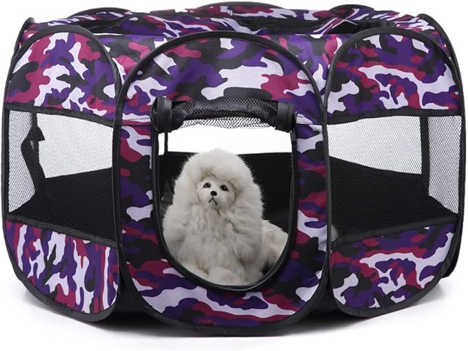 Portable Pet Playpen, 28.3" Foldable Dog Playpen for Dogie Kitten Rabbit, Exercise Playpen Tent Indoor/Outdoor Use (Violet)