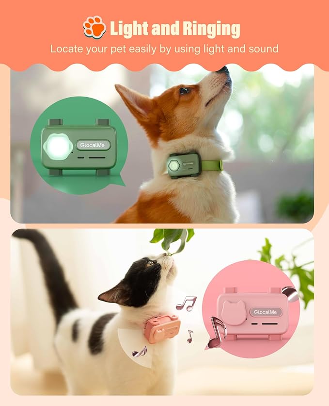 GlocalMe PetPhone GPS Tracker for Dog and Cat, AI Health Alerts and Two-Way Call, Real Time Tracking and Virtual Fence, Pet Tracker with 6 Advanced Location Technologies, Unlimited Range (Pink)