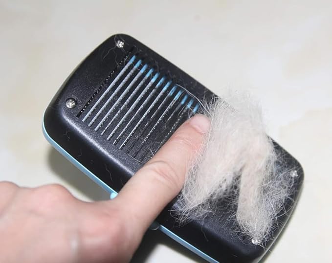 Maxpower Planet Self Cleaning Dog Hair Brush - Gently Removes Loose Undercoat, Mats and Tangled Hair for Dogs and Cats - Doodle Brush - All Hair Types - Blue