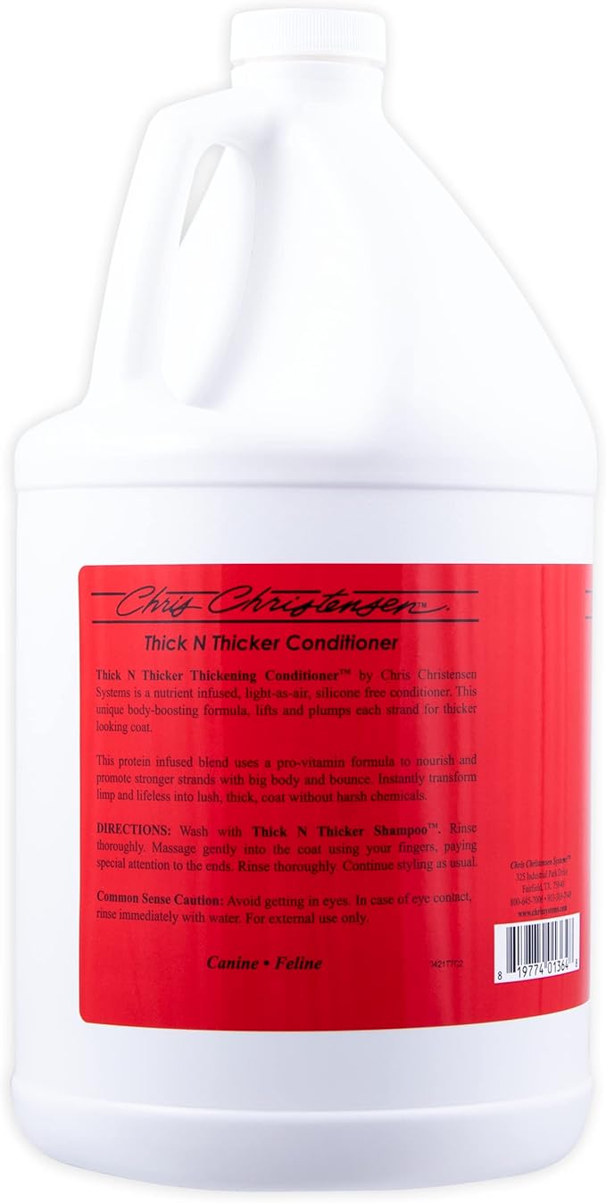 Chris Christensen Thick N Thicker Thickening Dog Conditioner, Groom Like a Professional, Pro-Vitamin Formula, Silicone-Free, Nutrient and Protein Infused Blend, Made in The USA, 128 oz