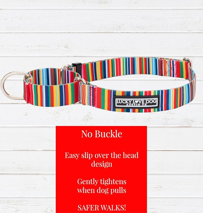 Lucky Love Dog Martingale Dog Collar - Adjustable, No-Slip, Durable, & Soft Webbing Dog Collar for Male and Female Dogs Ideal for Training & Walking - Stylish Hippie Pattern, Small Size