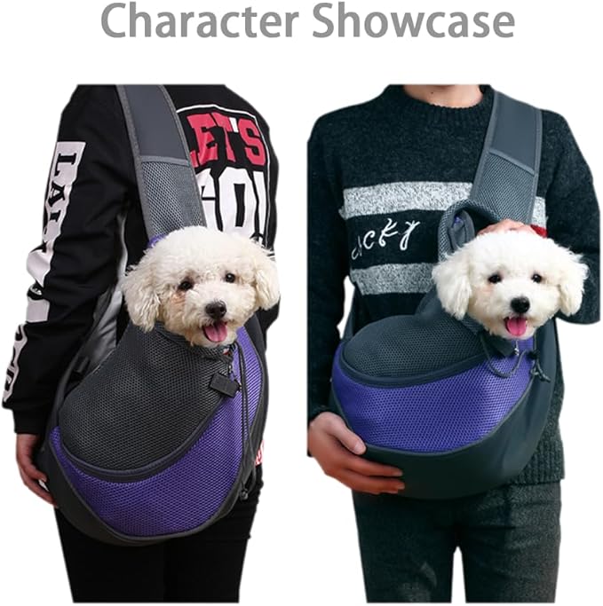 Pet Dog Sling Carrier, Breathable Mesh Bag for Puppy Cat, Crossbody Satchel Dog Purse with Pocket for Outdoor Travel (Violet, Small)