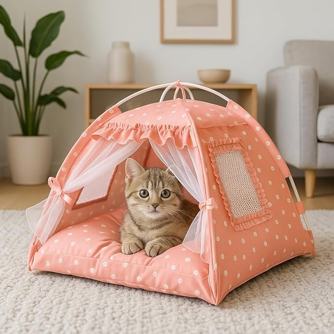 pawstrip Dog Tent Indoor Cat House Pink Puppy Bed Portable Pet Teepe Princess Dog Camping Tent Outdoor Kitten Houses Cute Bunny Nest Girl Kitty Cave