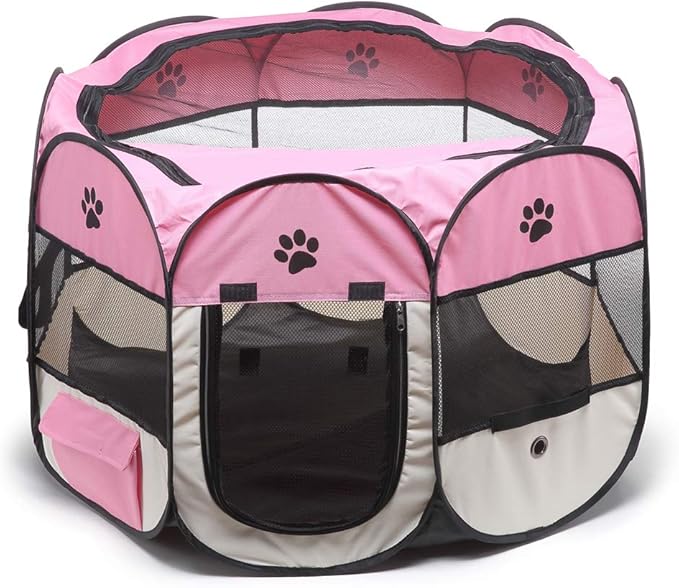 Portable Pet Playpen, 28.3" Foldable Dog Playpen for Dogie Kitten Rabbit, Exercise Playpen Tent Indoor/Outdoor Use (pink)
