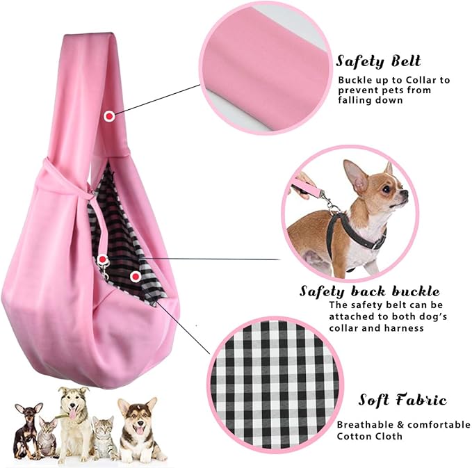 Dog and Cat Sling Carrier Little Pet Carrier Shoulder Crossbody Pet Slings for Outdoor Traveling Subway (Pink)