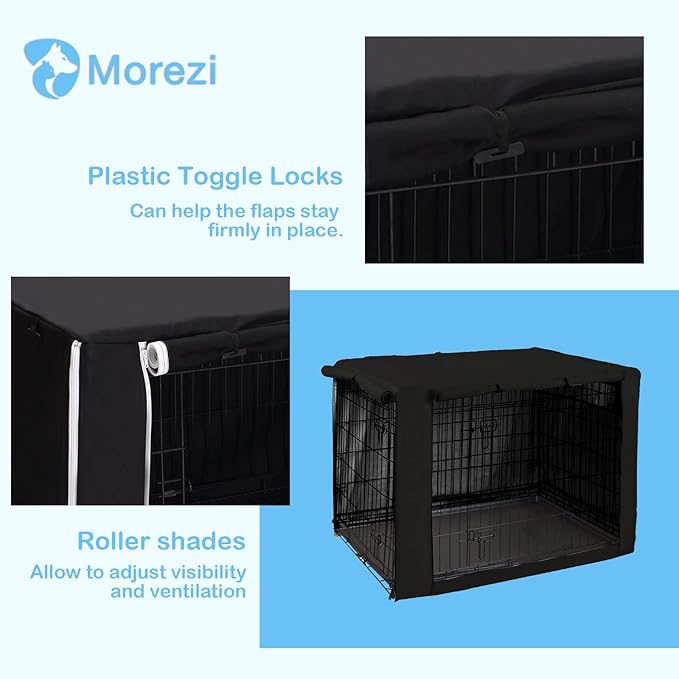 Dog Crate Cover for Wire Crates Kennel 2 Doors Heavy Duty Waterproof Windproof Soundproof Pet Cage Cover Home Decoration - Cover only - Black - Fits 48 Inch Crates