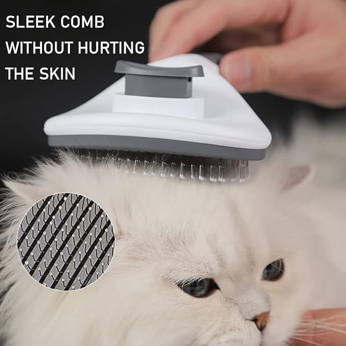 Self-Cleaning Slicker Brush Comb - Best Pet Cat Dog Grooming Long Short Hair - Shedding Loose Undercoat Tangled Haired Removes Tool - Gray