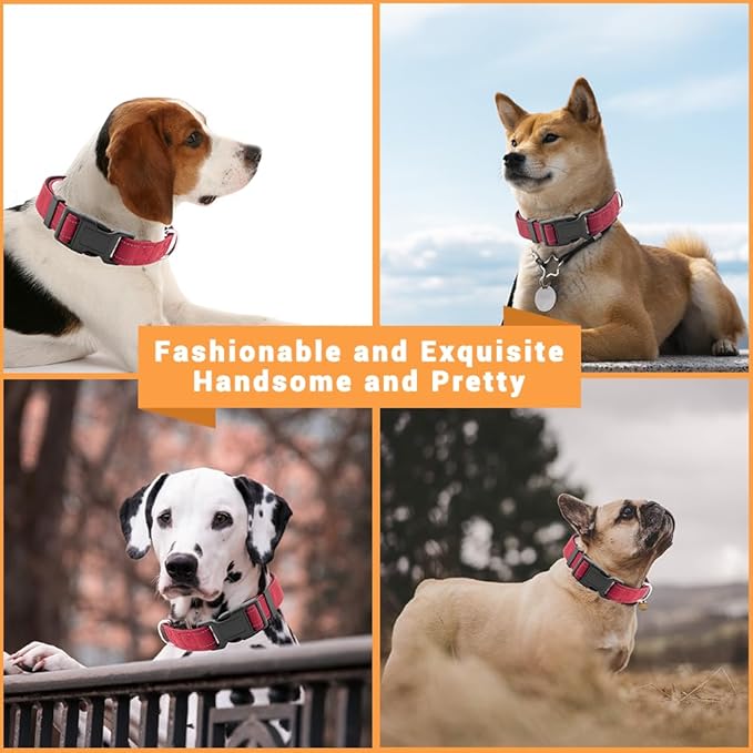 2 Pack Reflective Dog Collar with Safety Locking Buckle, Adjustable Soft Breathable Comfortable Nylon Pet Collar for Small, Medium and Large Dogs, Red, Mini Small