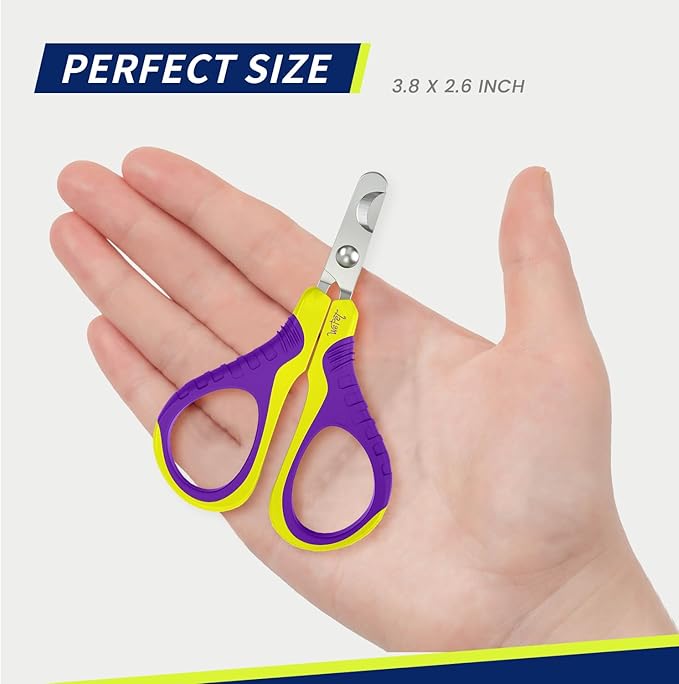 WePet Pet Nail Clippers U07.1, Professional Claw Trimmer, Bended Scissor Special for Cats, Kittens, Dogs, Puppies, Small Animals, Yellow/Purple