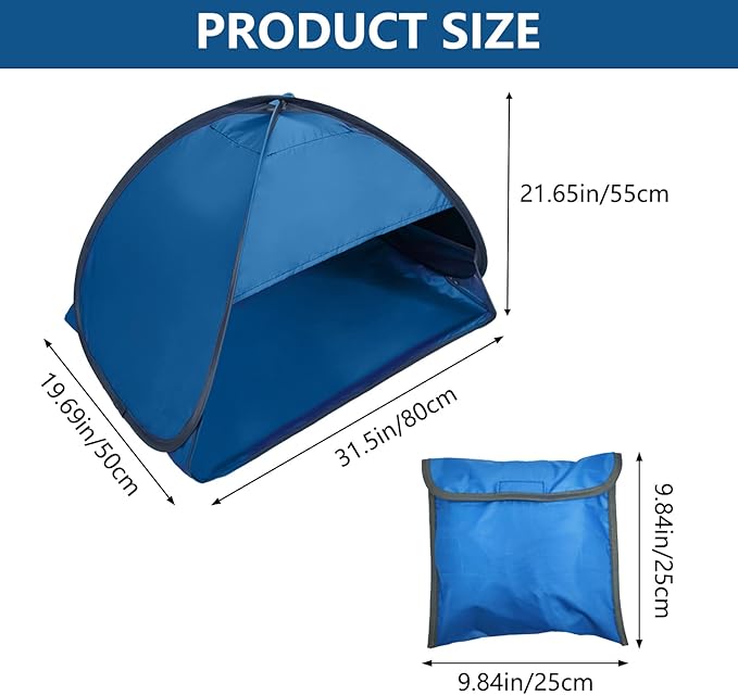 Pop Up Beach Sun Tent, 1 Pack Foldable Pop Up Beach Tent Sun Shelter for Anti-UV Windproof Face Head Shade Protection Tent for Outdoors Camping Picnic Beach, Black Glue Blue L