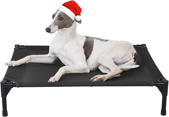 pettycare Elevated Outdoor Dog Bed - Raised Dog Bed for Large Dogs, Heavy Duty Dog Cot Bed Waterproof, Cooling Elevated Dog Bed with Washable Breathable Teslin Mesh, Durable, Non Slip, 42 Inch, Black