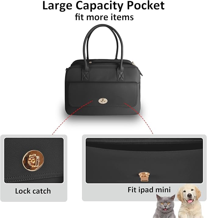 Fashion Pet Carrier Dog Purse Carrier Cat Soft-Sided Carriers for Puppy Kitten, Stylish Leather Handbag Tote Travel Pet Bag for Small Dogs Cats, TSA Airline Approved (Black)