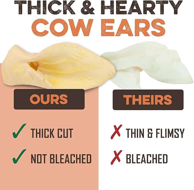 Premium Cow Ears For Dogs, Thick Cut & All-Natural Whole Ears, 100% Grass Fed Beef, No Additives Or Hormones, Safe Rawhide Alternative, Great Dog Treat Alternative To Pig Ears, Bully Sticks, Dog Bones