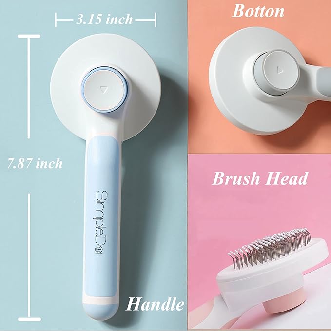 Slicker Brush for Dogs and Cats, Self Cleaning Hair Brush, Removes Undercoat Loose hair, Mats, Tangled and Dirt, Massages, for all hair types (Blue)