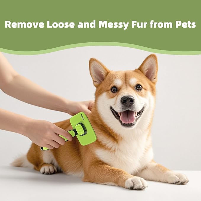 Self Cleaning Brush for Dog: Cat Slicker Brush with Release Button - Pet Shedding Brushes for Long and Short Hair - Remove Loose Undercoat