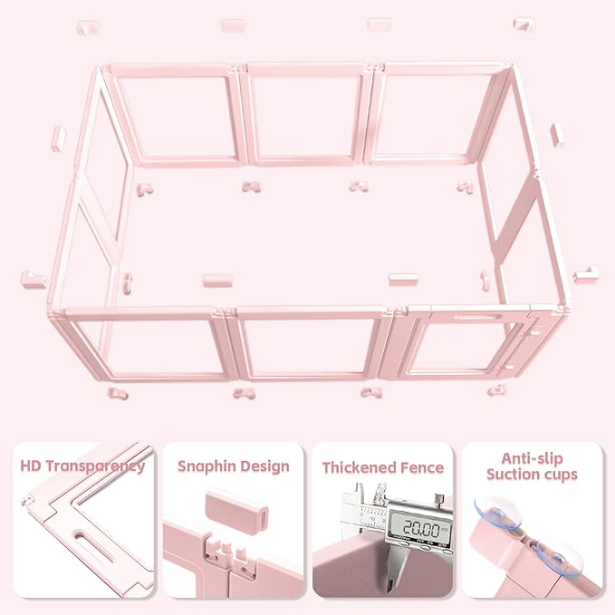 Clear Acrylic Dog Playpen,Transparent DIY Dog Pen,Easy Assembly and Disassembly,Indoor and Outdoor Use,Simple Cleansing Fence (Skin Pink, 60CM, 10 Panel)
