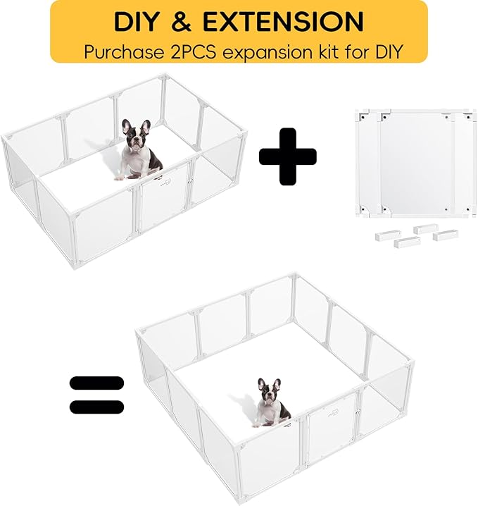 Clear Acrylic Metal Dog Playpen Indoor, Easy Assemble Transparent Puppy Playpen, Expandable & Durable Dog Fence for Small and Medium Dogs (30.3" H, 10PCS)