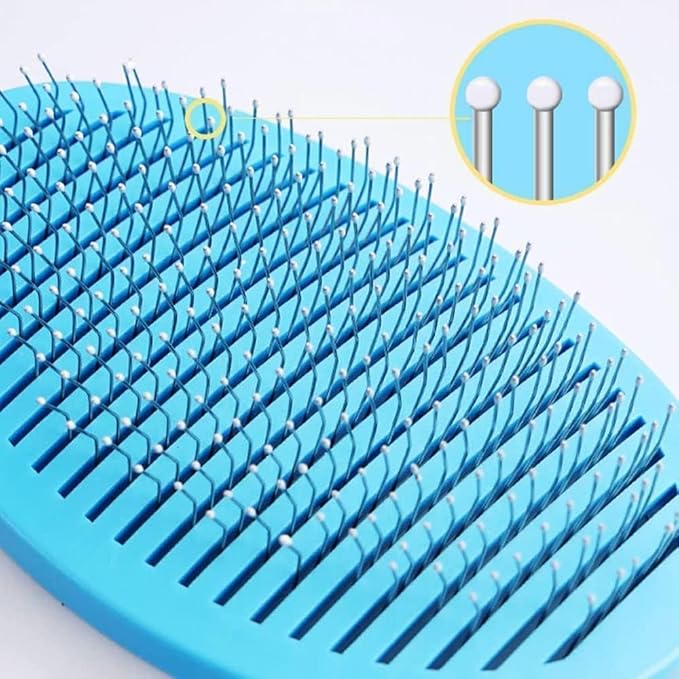 Self-Cleaning Slicker Brush for Deshedding Pets - Smooth Handle with Cleaning Button, Ideal for Grooming and Massaging Dogs and Cats (Blue)