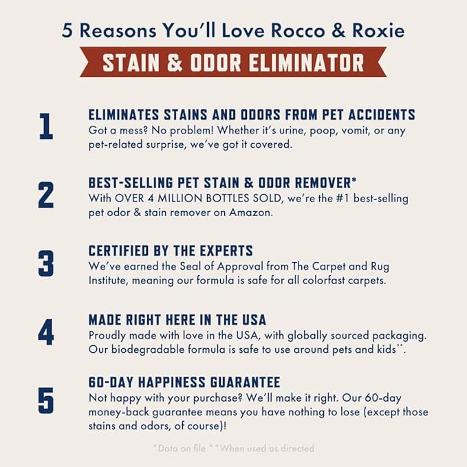 Rocco & Roxie Stain & Odor Eliminator for Strong Odor, 32oz Enzyme Pet Odor Eliminator for Home, Carpet Stain Remover for Cats & Dog Pee, Enzymatic Cat Urine Destroyer, Carpet Cleaner Spray