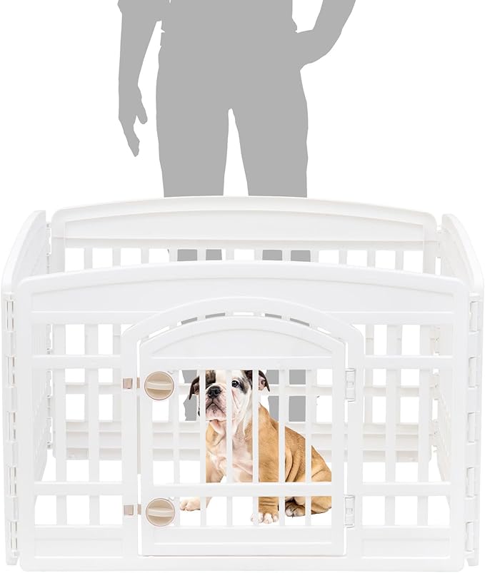 IRIS USA 24" 4-Panel Dog Playpen with Door, 35 x 35 x 24, Puppy Playpen, Dog Play Pen Indoors, Pet Fence, Small Pets, White