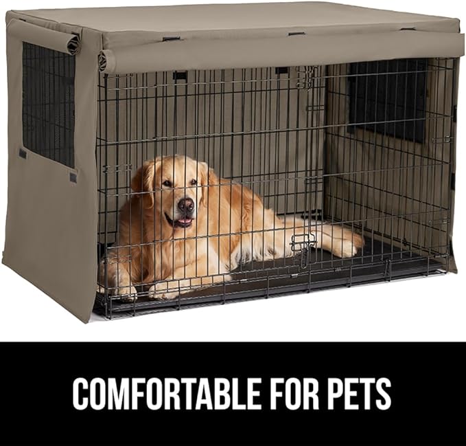 Gorilla Grip Dog Crate Covers Compatible with Amazon Basics Dog Crates, All Sides Open, Privacy Cover Fits 24" Wire Kennel, Breathable Mesh Windows, Light Reducing Puppy Training Cage Topper, Taupe