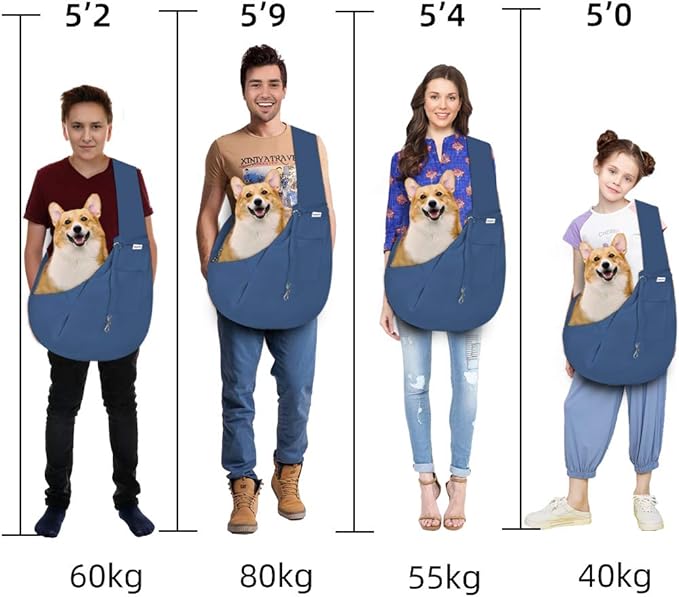 FDJASGY Small Pet Sling Carrier-Hands Free Reversible Pet Papoose Bag Tote Bag with a Pocket Safety Belt Dog Cat for Outdoor Travel Navy Blue
