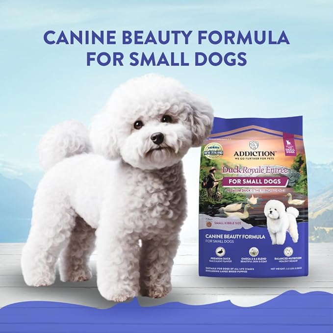 Addiction Duck Royale Entrée Premium Small Breed Dry Dog Food - Ideal for Puppies, Adults & Seniors - Grain-Free/Gluten-Free Kibbles for Small Dogs - 3.lb Bag Crafted in New Zealand