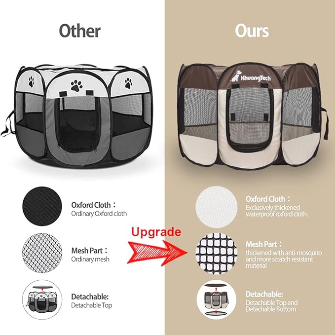 Foldable Pet Dog Playpen, Pop Up Portable Cat Playpen, Indoor/Outdoor for Kitten Puppy Play Pen, Cats Crate Tent with Carrying Bag, 600D Oxford (Coffee + Beige, Medium (31.5"x31.5"x23"), 8)