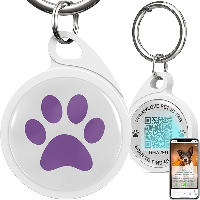 QR Code Dog Tag, Smart ID Tags, Dog Tags Personalized Lightweight Silent ID Tag for Kids Pets Bags Keys, Purple