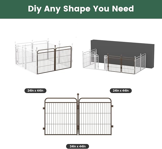 Gardner Pet Dog Playpens, 24" H 2 Add-on Panels for Small/Medium Dogs, Foldable Pet Play Yard Gate Extensions, Pet Playpen, Anti-Rust, Quick Install, Brown