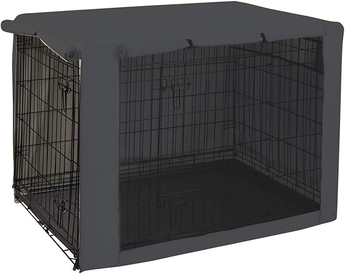 Geyecete Dog Crate Cover - Dog cage Covers Universal Fit for 24-48Inch Wire Dog cage, Lightweight Polyester Fabric, Breathable Double Door Dog Cage Cover-Gray-36 Inch