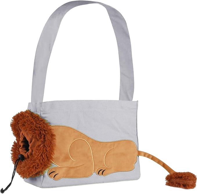 Dog Carrier Sling Lion-Shaped Pet Canvas Bag Cat Shoulder Bag Pet Body Holder for Daily Use Walking Travel Outdoor, Light Grey S