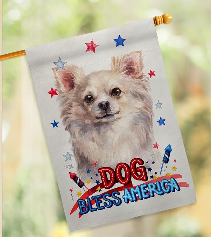 Breeze Decor Patriotic White Chihuahua Garden House Flag-Kit Dog Puppy Spoiled Paw Canine Fur Pet Nature Farm Animal Creature Decoration Banner Small Yard Gift Double-Sided, Made in USA