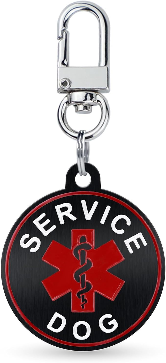 Service Dog ID Tag for Small & Large Dogs - Emotional Support ESA Medical Alert Collar Accessory - Durable Stainless Steel Service Animal Tag - Classic Service Tag in Black Small