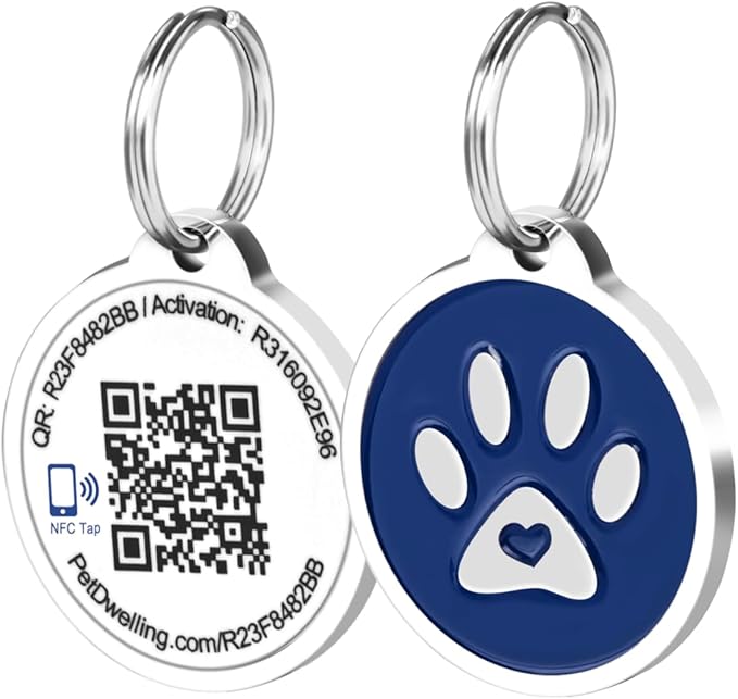 Premium NFC & QR Code Smart Dog ID Tag - Easy Scanning, Instant Profile Access, Real-Time Location Alerts(Blue Paw)
