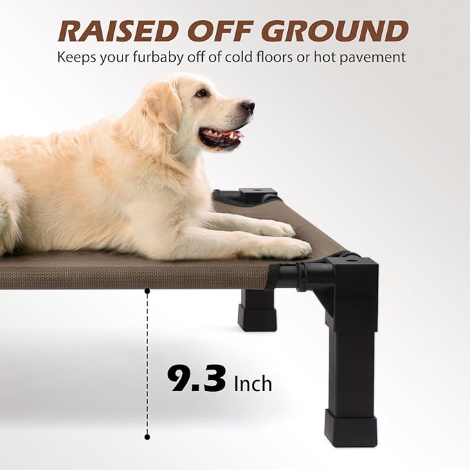 Cooling Elevated Dog Bed, Raised Dog Bed with Washable Breathable Mesh and Metal Frame, Portable Dog Cot Bed with No-Slip Feet for Outdoor and Indoor Use
