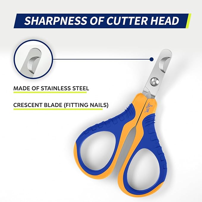 WePet Pet Nail Clippers U07.1, Professional Claw Trimmer, Bended Scissor Special for Cats, Kittens, Dogs, Puppies, Small Animals, Orange/Navy Blue