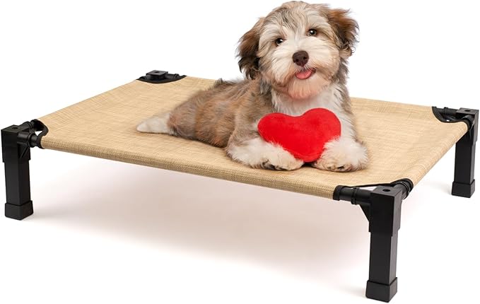 Cooling Elevated Dog Bed, Raised Dog Bed with Washable Breathable Mesh and Metal Frame, Portable Dog Cot Bed with No-Slip Feet for Outdoor and Indoor Use